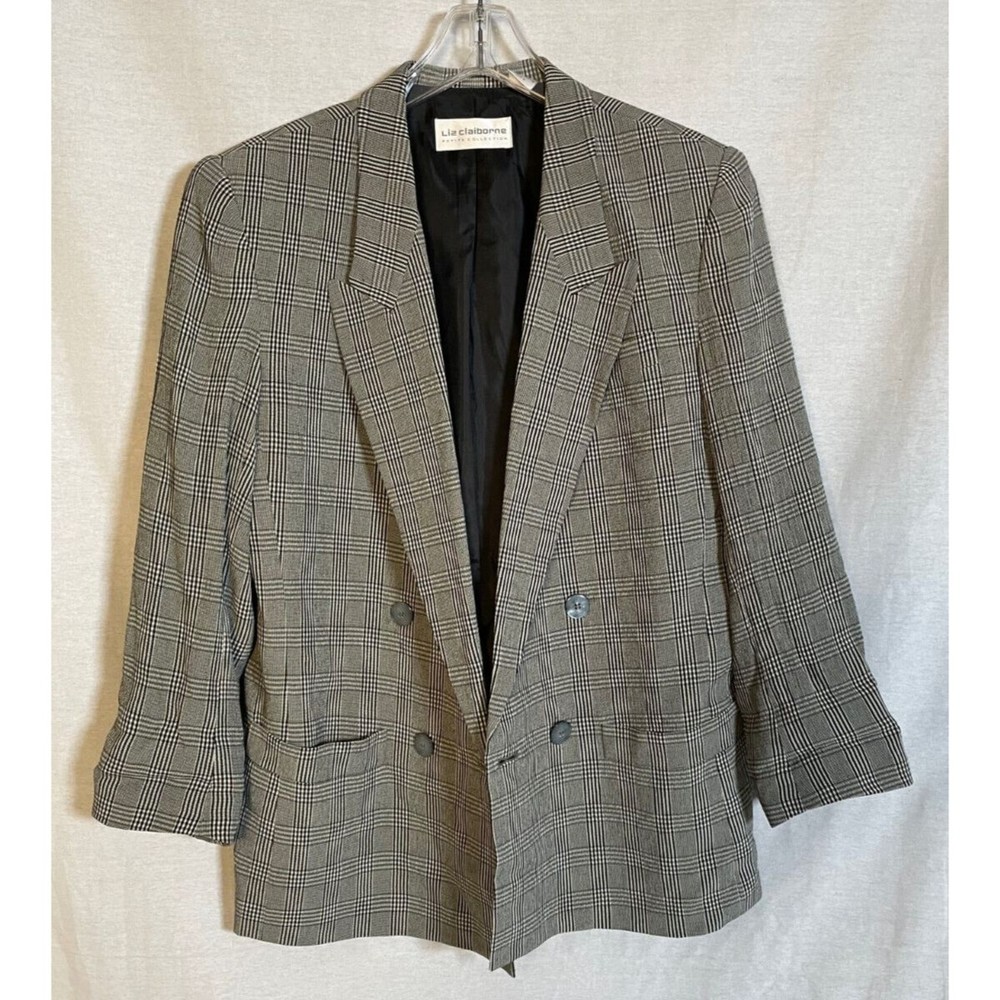 Vintage Liz Claiborne Plaid Womens Jacket Petite Collection Size 10
